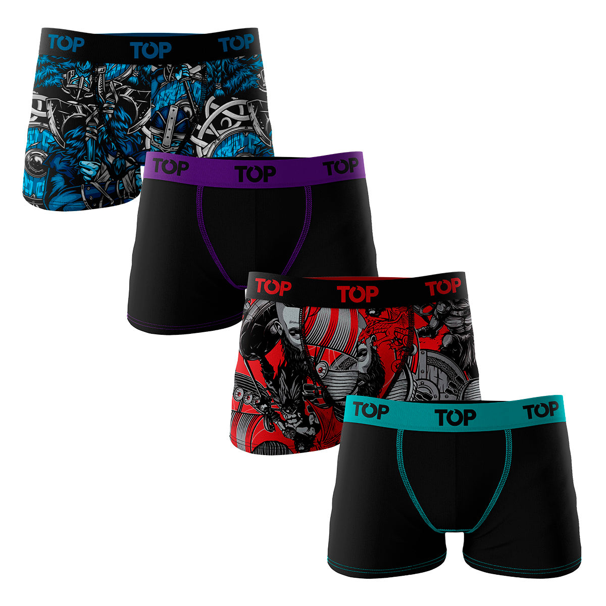 Bóxer Medio Niño Algodón Pack 4 Guerreros - Vikingos C1