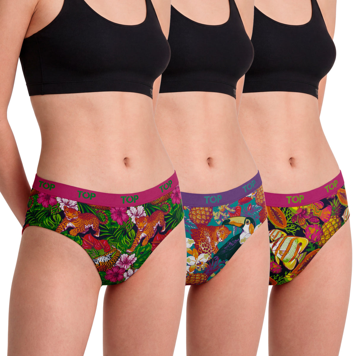 Calzón Pantaletas Algodón Con Elástico Pack 3 Colección Tropical C3