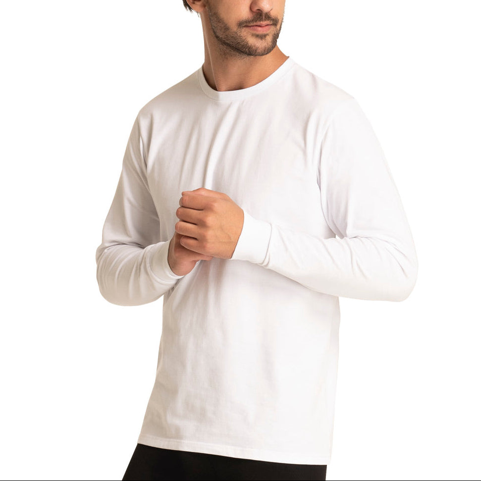 Camisetas Blancas Pack 2 Manga Larga Hombre C1